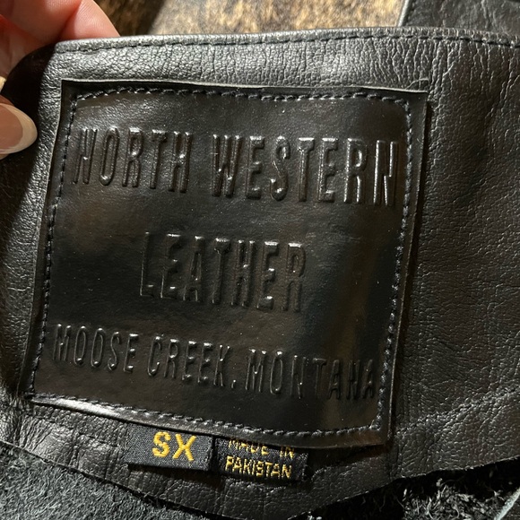 Black Leather Fringe motorcycle biker chaps braided XS - Picture 2 of 8